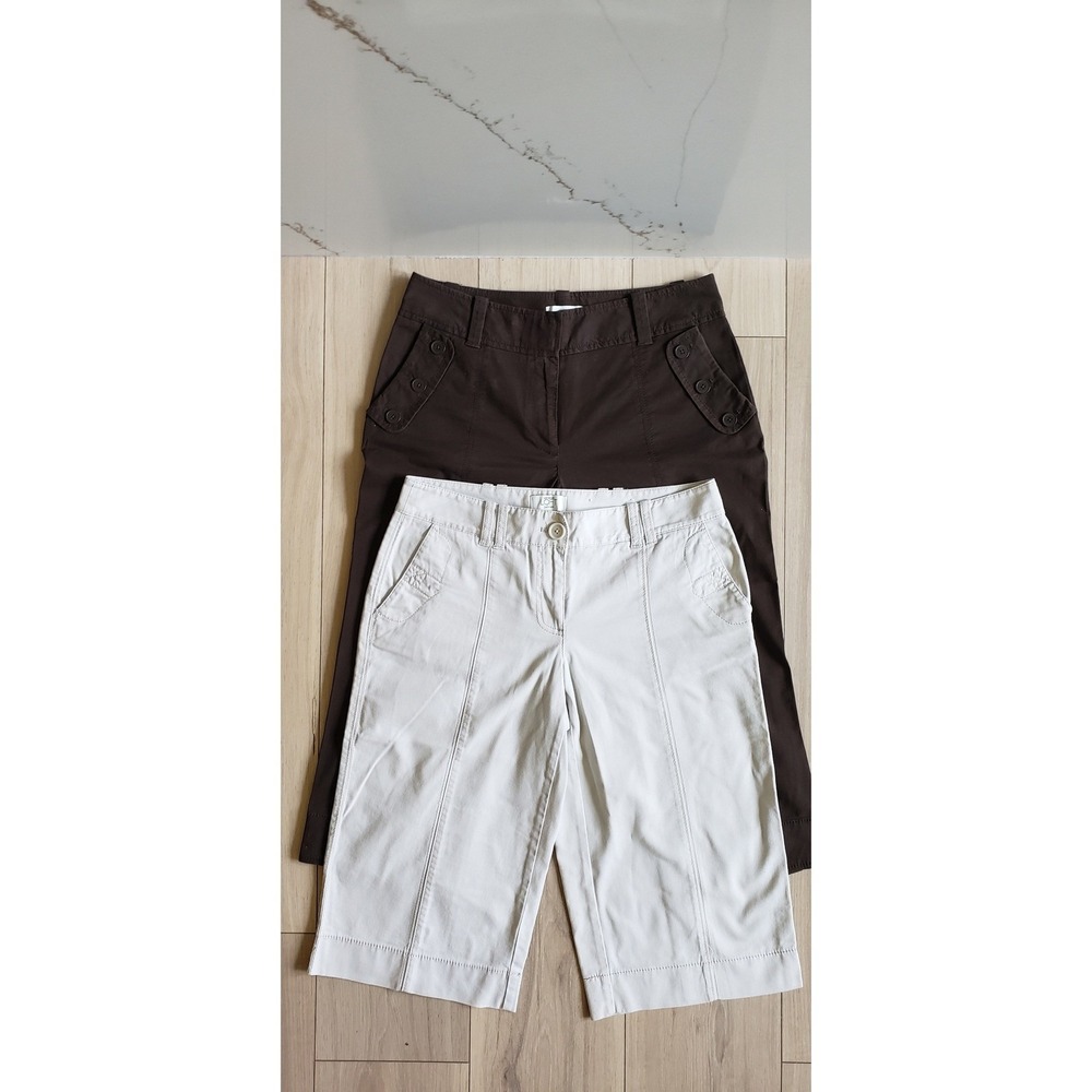 Ann Taylor Loft Capri Pants Bundle Womens 6 Brown‎ Khaki Julie Chino Wide Leg